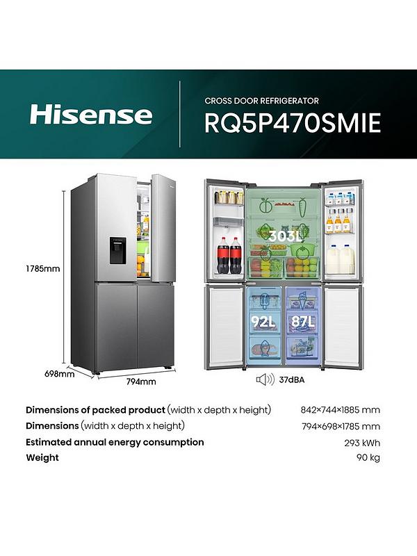Hisense PureFlat Slim RQ5P470SMIE Total No Frost American Fridge Freezer with My Fresh Choice zone - Stainless Steel - Image 6